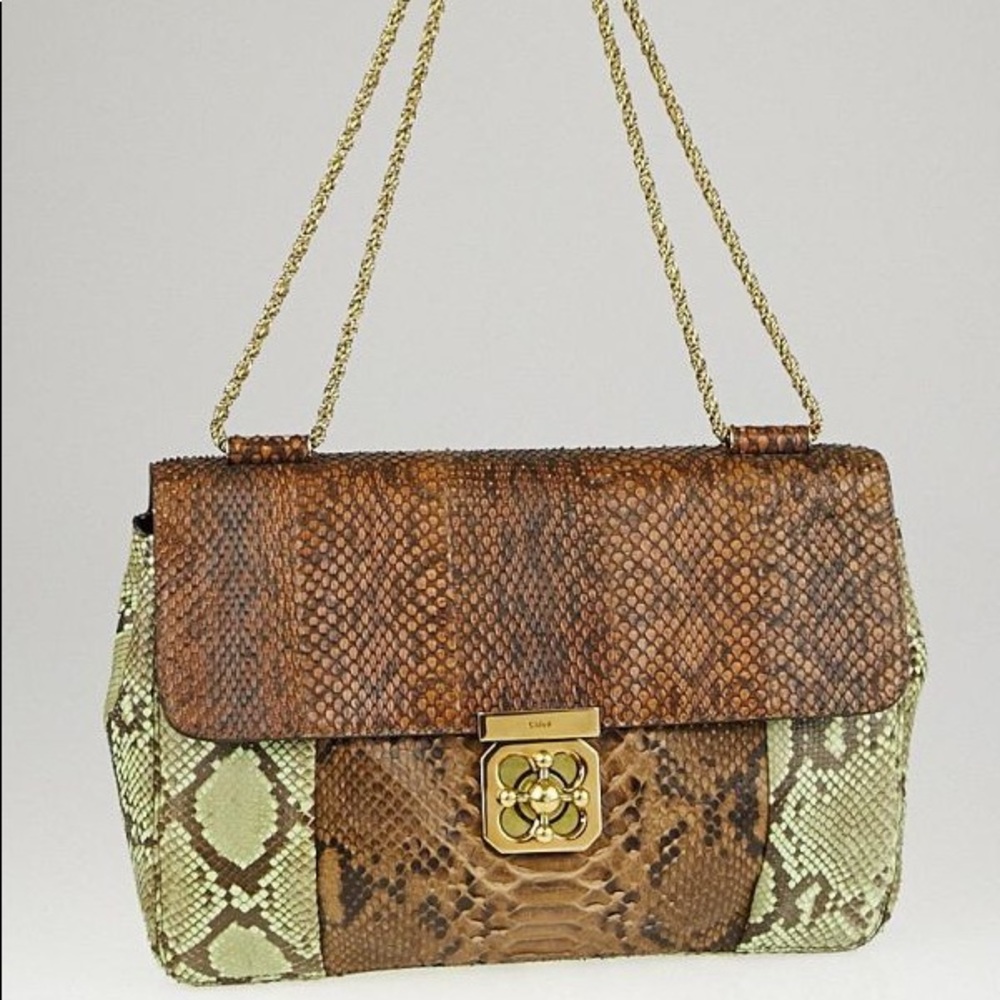 SALE Chloe Green/Brown Python Elsie Chain Flap bag